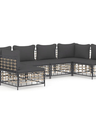 6-Delige Loungeset Met Kussens Poly Rattan Antracietkleurig