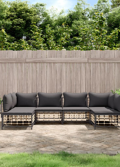 6-Delige Loungeset Met Kussens Poly Rattan Antracietkleurig
