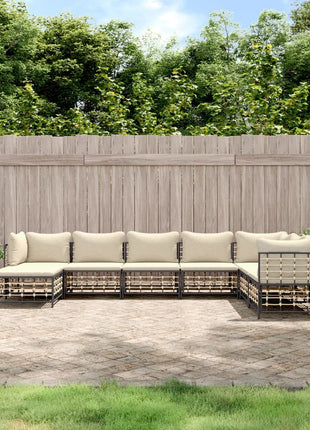 8-Delige Loungeset Met Kussens Poly Rattan Antracietkleurig