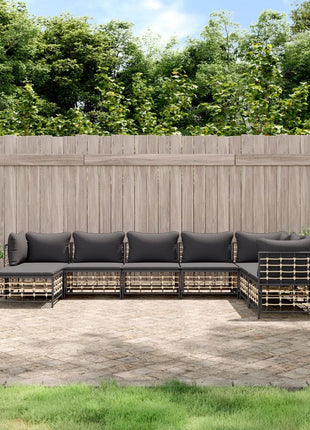8-Delige Loungeset Met Kussens Poly Rattan Antracietkleurig