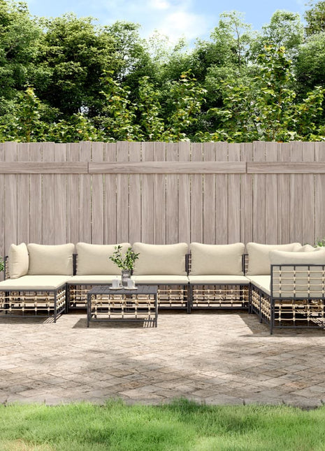 9-Delige Loungeset Met Kussens Poly Rattan Antracietkleurig