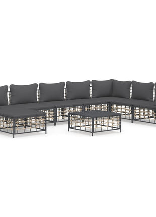 9-Delige Loungeset Met Kussens Poly Rattan Antracietkleurig