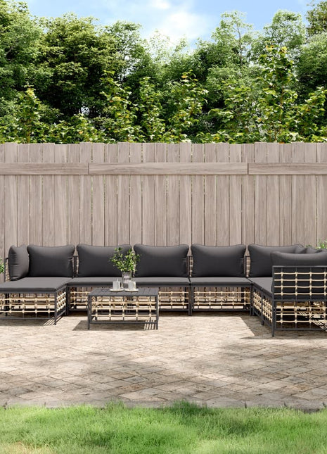 9-Delige Loungeset Met Kussens Poly Rattan Antracietkleurig