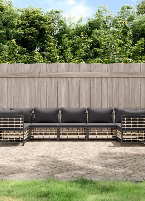 7-Delige Loungeset Met Kussens Poly Rattan Antracietkleurig