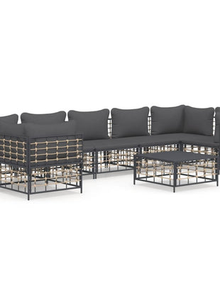 8-Delige Loungeset Met Kussens Poly Rattan Antracietkleurig