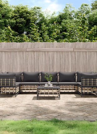 8-Delige Loungeset Met Kussens Poly Rattan Antracietkleurig