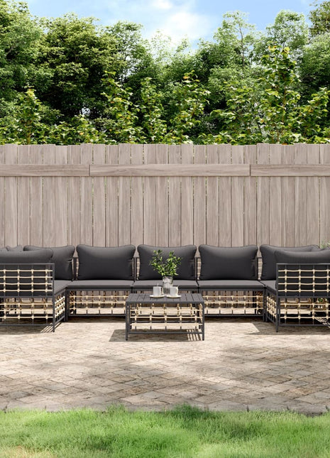 8-Delige Loungeset Met Kussens Poly Rattan Antracietkleurig