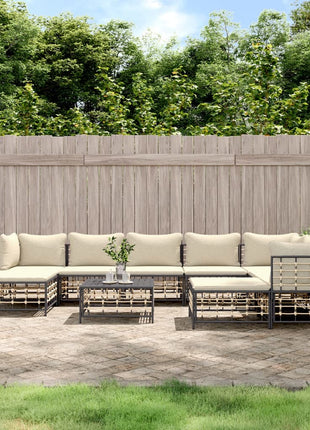 10-Delige Loungeset Met Kussens Poly Rattan Antracietkleurig