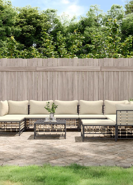 10-Delige Loungeset Met Kussens Poly Rattan Antracietkleurig