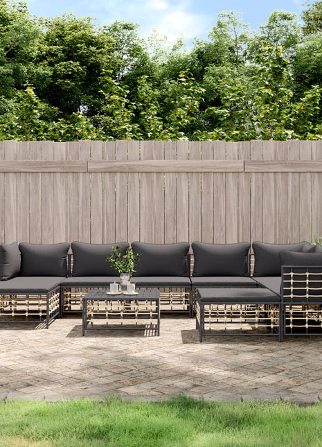 10-Delige Loungeset Met Kussens Poly Rattan Antracietkleurig