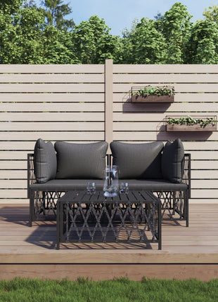 3-Delige Loungeset Met Kussens Staal Kleurig