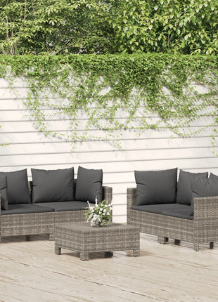 Loungeset Met Kussens Poly Rattan Grijs