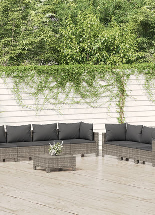 Loungeset Met Kussens Poly Rattan Grijs