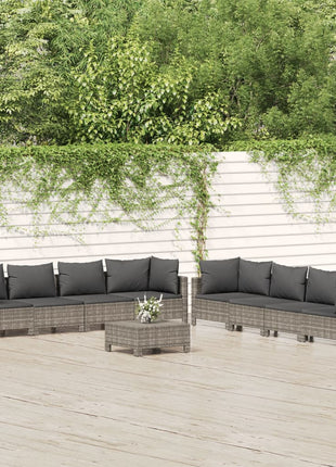 Loungeset Met Kussens Poly Rattan Grijs
