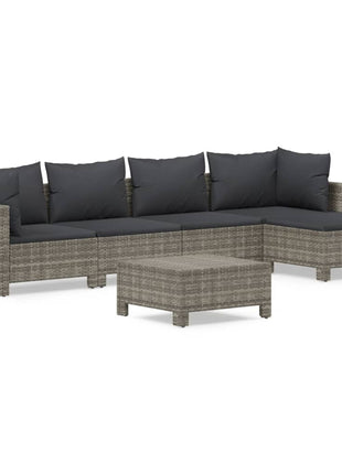 Loungeset Met Kussens Poly Rattan Grijs