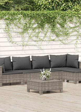 Loungeset Met Kussens Poly Rattan Grijs