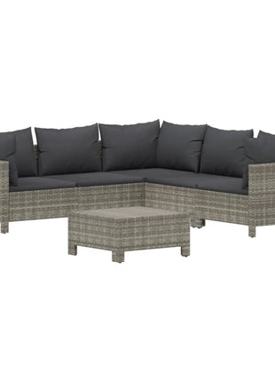 Loungeset Met Kussens Poly Rattan Grijs