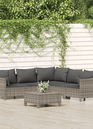 Loungeset Met Kussens Poly Rattan Grijs