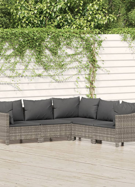 Loungeset Met Kussens Poly Rattan Grijs