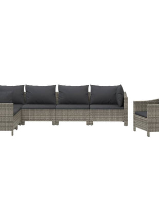 7-Delige Loungeset Met Kussens Poly Rattan Grijs