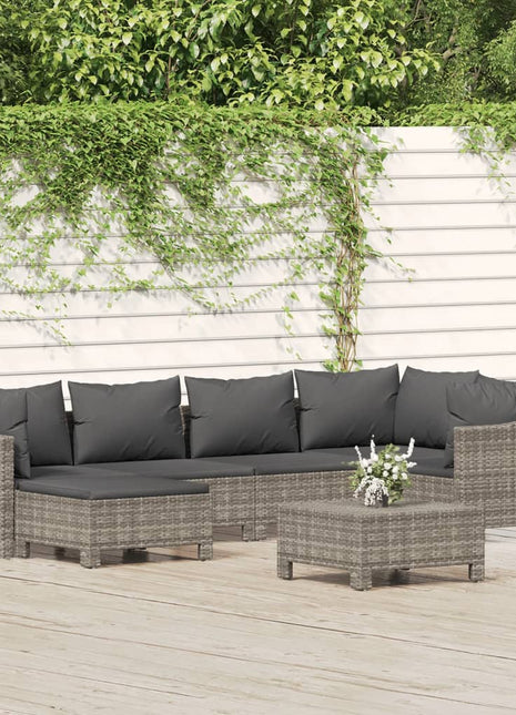 7-Delige Loungeset Met Kussens Poly Rattan Grijs