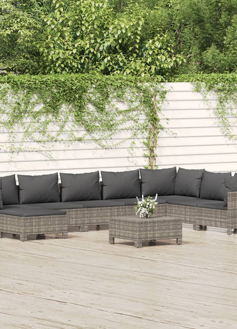 9-Delige Loungeset Met Kussens Poly Rattan Grijs