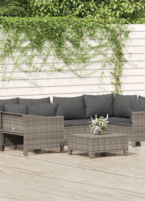 7-Delige Loungeset Met Kussens Poly Rattan Grijs