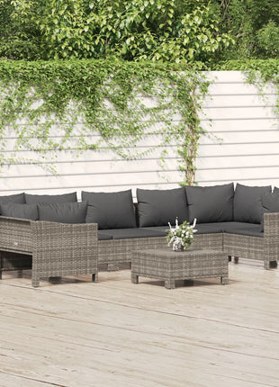 8-Delige Loungeset Met Kussens Poly Rattan Grijs