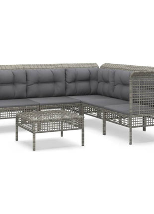 6-Delige Loungeset Met Kussens Poly Rattan Grijs