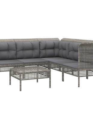 6-Delige Loungeset Met Kussens Poly Rattan Grijs
