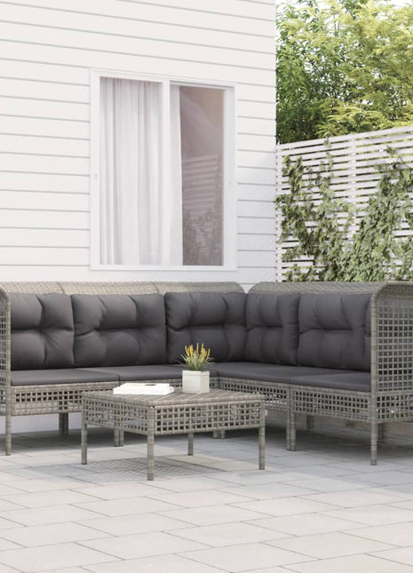 6-Delige Loungeset Met Kussens Poly Rattan Grijs