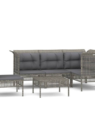 6-Delige Loungeset Met Kussens Poly Rattan Grijs