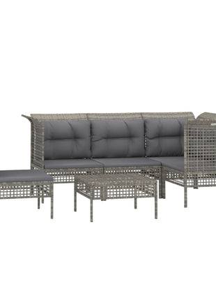 6-Delige Loungeset Met Kussens Poly Rattan Grijs