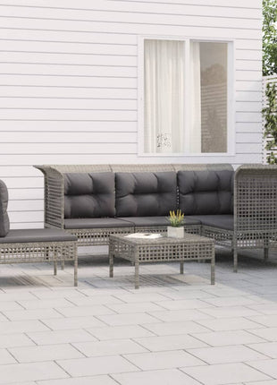 6-Delige Loungeset Met Kussens Poly Rattan Grijs