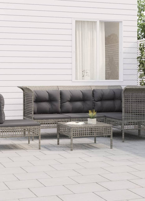 6-Delige Loungeset Met Kussens Poly Rattan Grijs