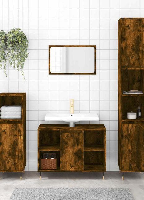 Badkamerkast 30X30X100 Cm Bewerkt Hout Kleurig Gerookt Eiken