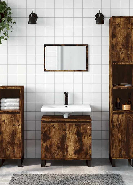 Badkamerkast 58X33X60 Cm Bewerkt Hout Kleurig Gerookt Eiken