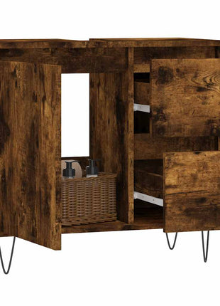 Badkamerkast 65x33x60 cm bewerkt hout gerookt eikenkleurig
