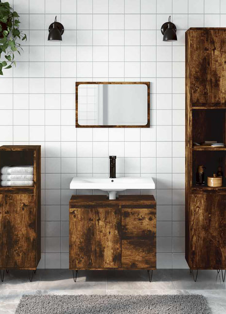 Badkamerkast 65x33x60 cm bewerkt hout gerookt eikenkleurig