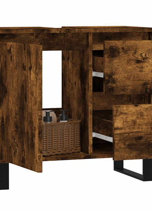 Badkamerkast 65X33X60 Cm Bewerkt Hout Kleurig Gerookt Eiken