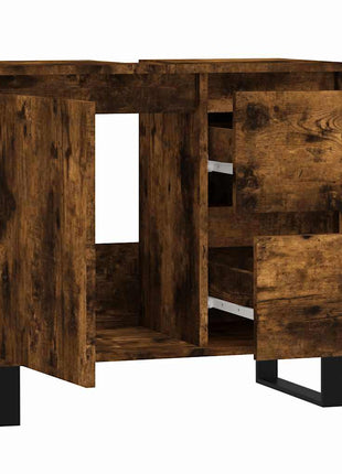 Badkamerkast 65X33X60 Cm Bewerkt Hout Kleurig Gerookt Eiken