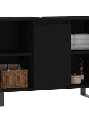 Badkamerkast 80x33x60 cm bewerkt hout zwart