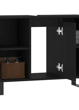 Badkamerkast 80x33x60 cm bewerkt hout zwart