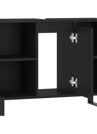Badkamerkast 80x33x60 cm bewerkt hout zwart