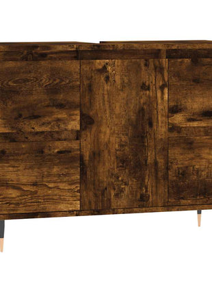 Badkamerkast 80x33x60 cm bewerkt hout gerookt eikenkleurig