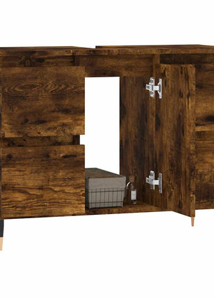 Badkamerkast 80x33x60 cm bewerkt hout gerookt eikenkleurig