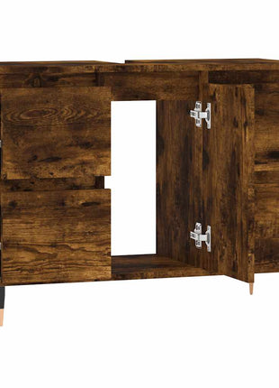 Badkamerkast 80x33x60 cm bewerkt hout gerookt eikenkleurig