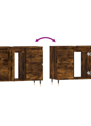 Badkamerkast 80x33x60 cm bewerkt hout gerookt eikenkleurig