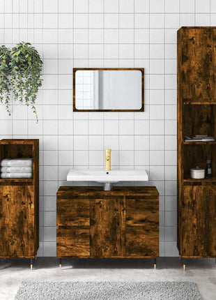 Badkamerkast 80x33x60 cm bewerkt hout gerookt eikenkleurig