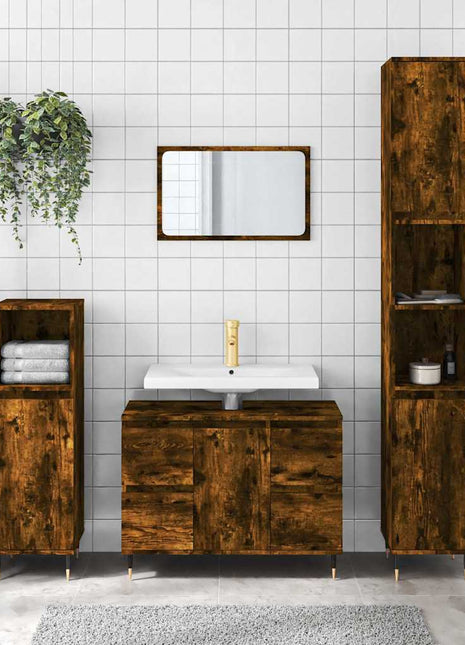 Badkamerkast 80x33x60 cm bewerkt hout gerookt eikenkleurig